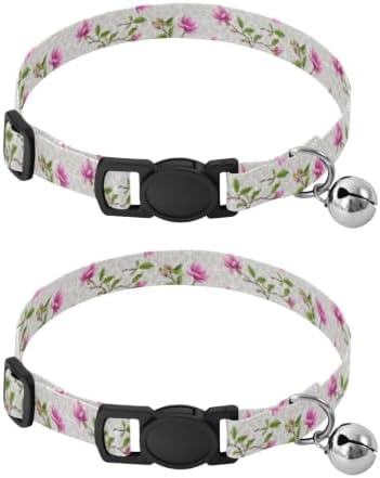 Magnolia Flowers Green Leaf Branches Easy to Wear Cat Collars 2 Pack for Cats