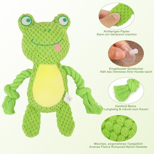 Dog Toys, Dog Squeaker Toys with Crinkle Paper(Green Frog)