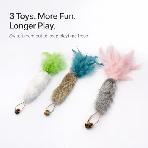 3 Pack Rabbit Fur Catnip Toys with Feathers – Interactive Carrot Cat Toys with Galls Fruit for Indoor Cats and Kittens