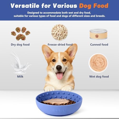 Dog Lick Bowl, Silicone Slow Feeder Dog Bowl with Strong Suction, Blue