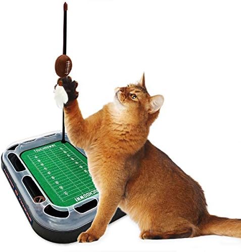 Pets First NCAA Auburn Tigers Reversible Football Field CAT Scratcher Toy with Catnip Filled Plush Football Toy&Feather Cat Toy Hanging with Jingle Bell Interactive Ball Cat Chasing 6-in-1 Kitty Toy
