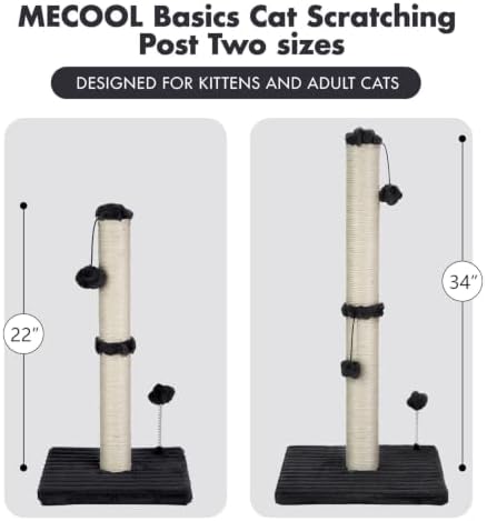 MECOOL Cat Scratching Post Premium Basics Kitten Scratcher Sisal Scratch Posts with Hanging Ball 22in for Kittens or Smaller Cats (22 inches for Kitten,Charcoal Gray)