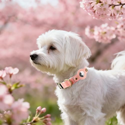 Airtag Dog Collar,Reflective Collar with Airtag Holder for Small Dogs(Pink)