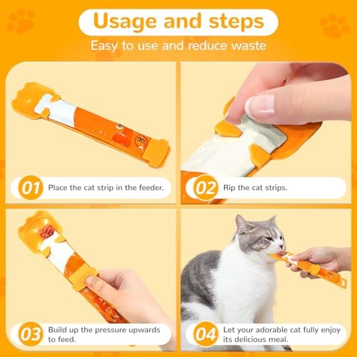 BAEJMJK 4pcs Cat Strip Feeder Sliding Pet Cat Treat Spoon Squeeze Lickable Treat Feeding Dispenser for Cats Liquid Snack and Wet Food