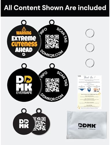 DDMK Smart Pet Tag Set | Includes 3 Tags | QR Code for Instant Alerts | Custom Pet Profiles | Durable & Waterproof | No Subscriptions or Fees |42-Extreme Cuteness Ahead