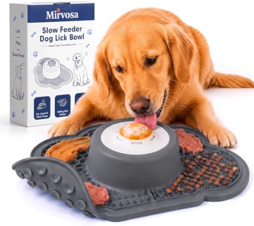 Anti-Slip Slow Feeder Dog Bowl and Lick Mat with Rolling Ball