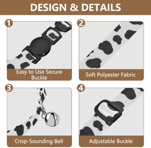 Black Cow Spots White Kitten Collars 2 Pack Collars for Cats Adjustable 10.6 to 17.1 Inches