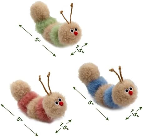 Jumpaws Interactive Natural Catnip Toy, with Rattle, Bite Resistant, for All Ages Indoor Cat, Shape of Caterpillar, Kitten Toy (Small/ 3 Pck/Cat Toy)