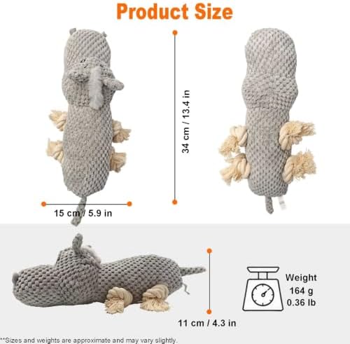 Gray Donkey Plush Chew Dog Toy, 13.4 in, Squeaker and Rope