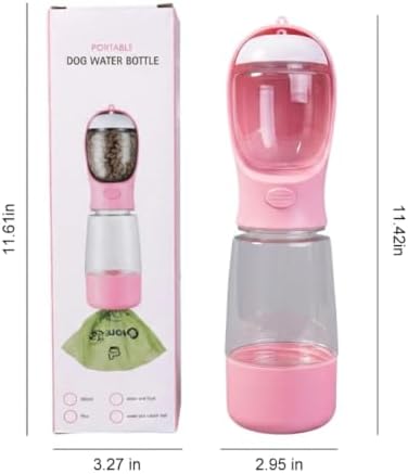 Dog Water Bottle with Food Container, Portable Dog Bowl, Travel Pet Pink