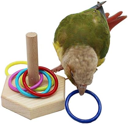 QBLEEV Bird Tabletop Toy, Parrot Activity & Training Trick Color Ring Toys