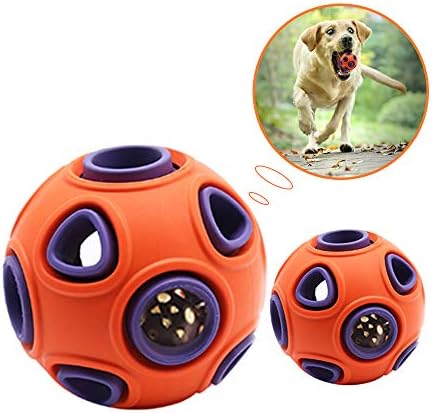 WishLotus Interactive Dog Toy With Ring Bell Squeak - Rubber Bouncy Ball for Pet Exercise, IQ Training, Search & Catch - Bite Resistant Chewing Puzzle Toy (L, Orange&Purple)