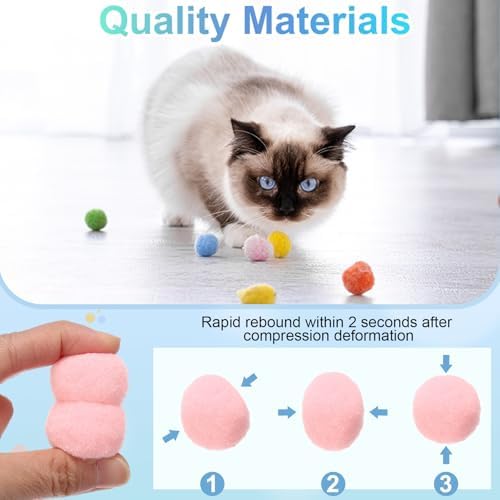 Cat Toy Pom Ball, Interactive Cat Ball Toys Fuzzy Pompoms (Plush, 1.2Inch, 30Pcs, Rose Pink) for Kittens Pet Enrichment Training Play Indoor
