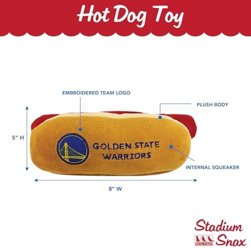 NBA Golden State Warriors HOT Dog Plush Dog & CAT Squeak Toy - Cutest HOT-Dog Snack Plush Toy for Dogs & Cats with Inner Squeaker & Beautiful Basketball Team Name/Logo