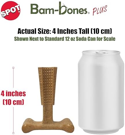 SPOT Bam-Bones Plus T-Bone, Bamboo Fiber & Nylon Dog Chew, Durable for Aggressive Chewers, Non-Splintering, for Adult Dogs & Teething Puppies Under 30lbs, 4in, Chicken Flavor