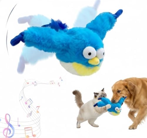 Interactive Flying Bird Cat Toy with Flapping Wings & Chirping Sounds - Rechargeable Cat Toys Interactive for Bored Indoor Adult Cats, Electric Simulation Pet Toy for Cats & Dogs (Blue)