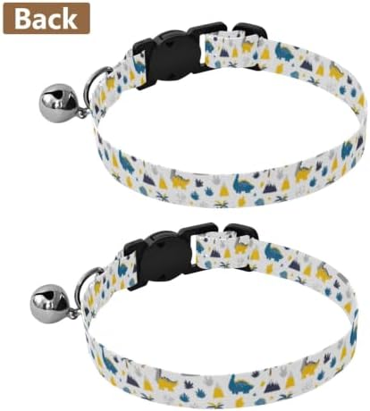 Cute Cartoon Dinosaurs Blue Cat Collars with Bell 2 Pack Puppy Collar Adjustable 10.6 to 17.1 Inches