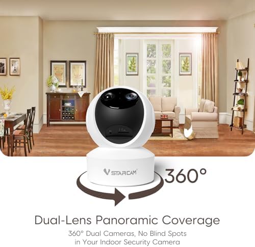 VSTARCAM 2K Dual Lens Indoor Security Camera, 10X Hybrid Zoom WiFi Camera for Home Security, 360° AI Tracking Pet Baby Monitor, Color Night Vision, 2-Way Audio, Support Cloud & 256GB SD Card Storage