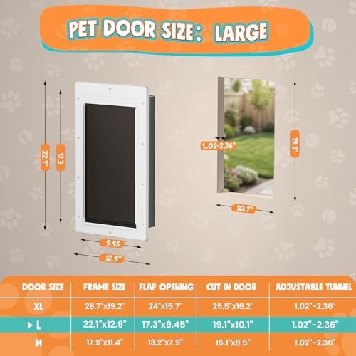 Plastic Dog Door for Door, Large Doggy Door for Pets Up to 100 LB