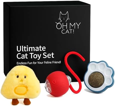 Oh My Cat! Interactive cat Toys – Automatic Electric self-Play Toy Pack Supplies for Bored Indoor Cats, Kittens, and Adult Pets; Moving Stimulation Games, Cute Catnip Ball, Funny Exercise Gift