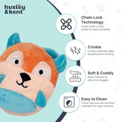Huxley & Kent Funny Dog Toy w/Squeaker – Power Plush Squeaky Dog Toys for Small Dogs – Durable Small Stuffed Animal for Indoor Play & Fetch - Tiny Tuff Nutty Buddy