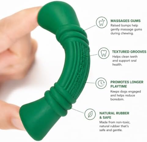 Green Sheep Enrichment Dog Bone for Medium to Large Dogs, Natural Rubber Treat Dispensing Chew Toy with Textured Surface for Mental Stimulation & Dental Support, Interactive Dog Toys