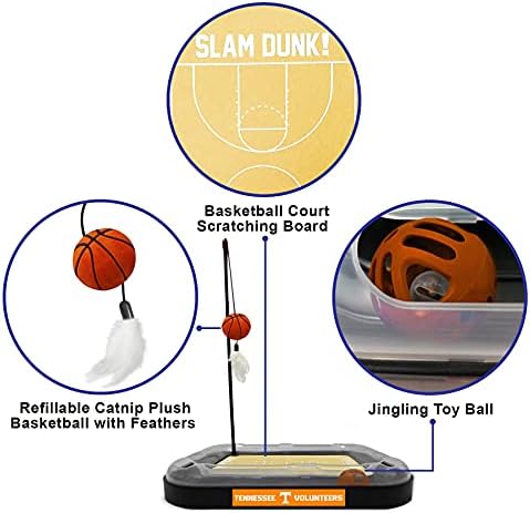 NCAA TENNESSEE Volunteers Basketball Court Felt Cat Scratcher Toy - 6-in-1 Interactive Cat Ball Bell Wand & Plush Basketball