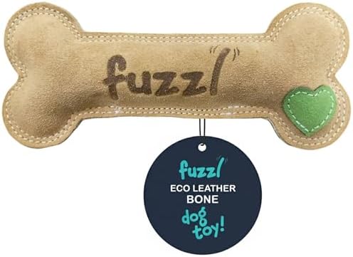 Fuzzl Large Leather Bone Dog Toy Natural and Tough Dog Toys - Long Lasting Chew Toys for Aggressive Chewers - Strong Dog Toy for Dogs and Puppy