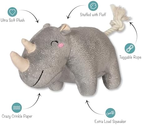 Fringe Studio Plush Dog Toy with Rope, Rhino You Want ME?, Pet Shop Collection (314594)