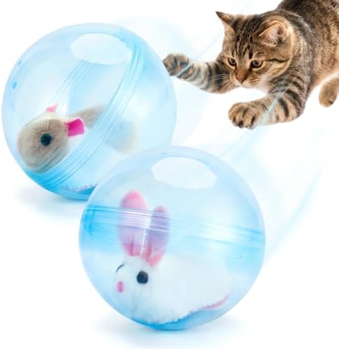 Interactive Cat Toy Ball, 2026 Rechargeable Self-Rolling Cat Toy Ball, Electric Hamster Running Rolling Ball with Auto Obstacle Avoidance, Automatic Moving Cat Toys for Indoor Cats & Dogs, Blue Mix