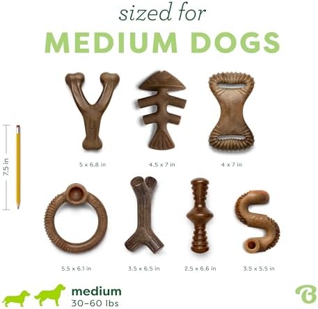 Benebone 7-Pack Dog Chew Toys for Aggressive Chewers, Dog Bones, Medium