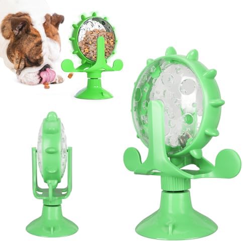 CCYLEZ Cat Slow Feeder Toy, Interactive Windmill Shape Puzzle Feeder with Suction Cup for Cats and Small Dogs Green Plastic