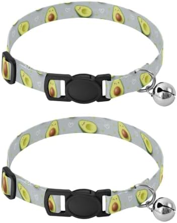 2 Pack Cat Collars Cute Cartoon Avocado Faces Bell Collar for Small Dogs, Adjustable 10.6 to 17.1 Inches