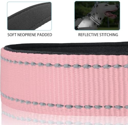JSXD AirTag Dog Collar, Night Reflective Nylon Dog Collar for Small Medium Large Dogs,Lockable Quick Release Buckle,Padded Breathable Pet Collar with AirTag Holder (Pink, Small)