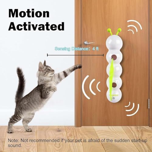 Caterpillar Cat Toy,Interactive Smart Cat toy, Rechargeable Motion Activated Cats Toys, Bite Resistant, Automatic Kitten Toys for Bored Cats for All Ages Indoor Cat (Cat Toy+4 Green Tails)