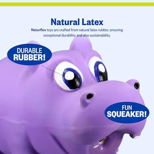PetSport Naturflex Tiny Tots Hippo Toy - Durable & Long-Lasting, Non-Toxic Material, Internal Squeaker, Rubber Toy for Dogs, Ideal for Interactive Play and Engagement