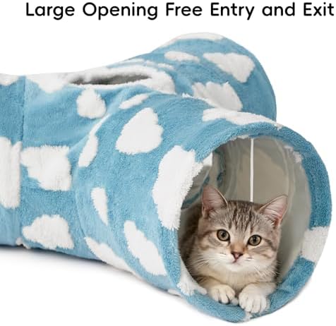Tempcore Cat Tunnel, 3-Way Collapsible Toy for Indoor Cats, Blue Cloud