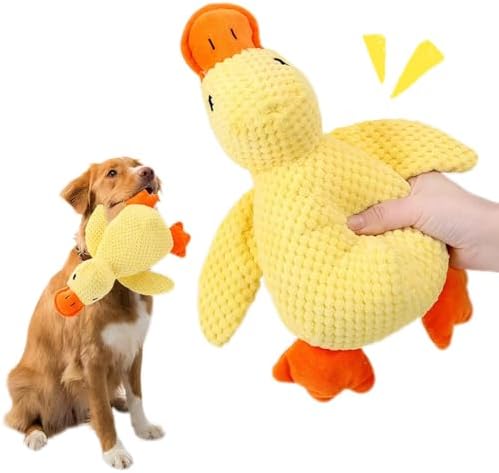 TRAVEYO Calming Duck Dog Toys for Large Dogs，Large18-inch Chewable Stuffed Animal with Sound, Interactive Pet Toys（L，Yellow ）