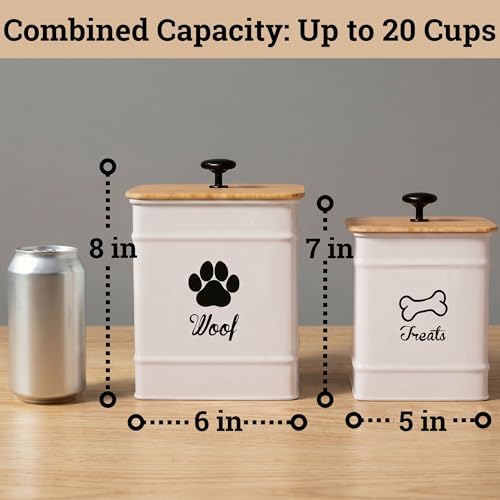 Dog Treat Container Set of 2 with Airtight Bamboo Lids - 8x6 & 7x5 inch