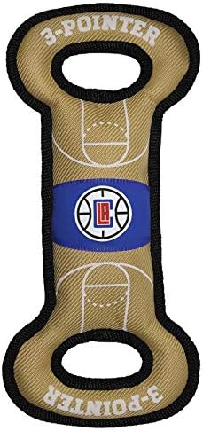 Pets First Tough Dog Bone Toy - NBA Los Angeles Clippers Dog Bone Court Toy with Basketbal Team Logo, Inner Squeaker & Heavy-Duty Trim Stitching.