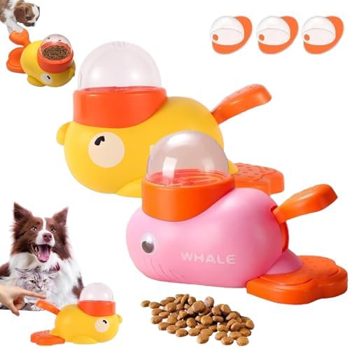 Cat Treat Slot Machine, Duck Cat Treat Dispenser, Pet Dog Slow Puzzle Feeder, for Dogs & Cats, Interactive Slow Feeder Toy (Yellow+Pink)