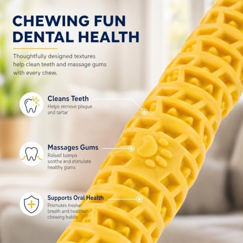 Squeaky Chew Toy for Aggressive Chewers, Indestructible Rubber Pet Toy for Medium Large Breed Puppy, Long-Lasting Durable Teething Chews, Interactive Plaything (Yellow)