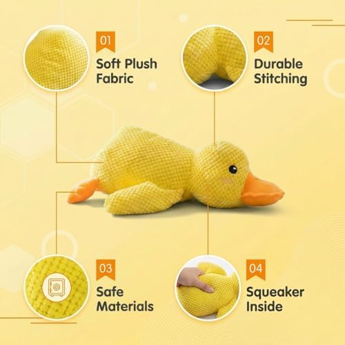 Cute Squeaky Duck Plush Toy for Small Medium Dogs, Soft Chew Toys with BB Squeaker for Gentle Chewers, Interactive Comfort and Fun Dog Toys for Boredom Relief