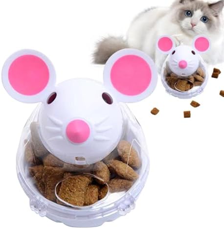 Tumbling Cat Treat Toy - Mouse Shape Pet Food Ball, Interactive Slow Feeder Puzzle, Adjusitable Snack Reward Dispenser,