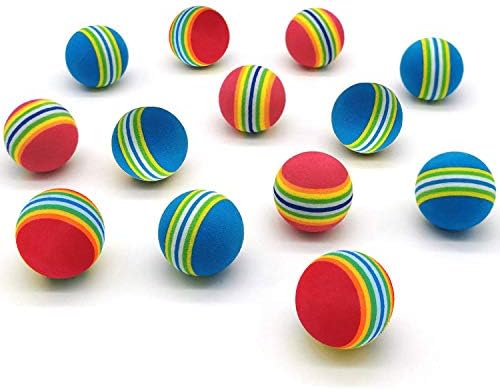 VOVIGGOL 12 Pack 2 Color Rainbow Cat Toy Balls Soft EVA Foam Interactive Indoor Kittens Favorite Toys 1.38" Dia. Small Dogs Puppies Toy Balls Bulk Activity Chase Quiet Play Sponge Ball