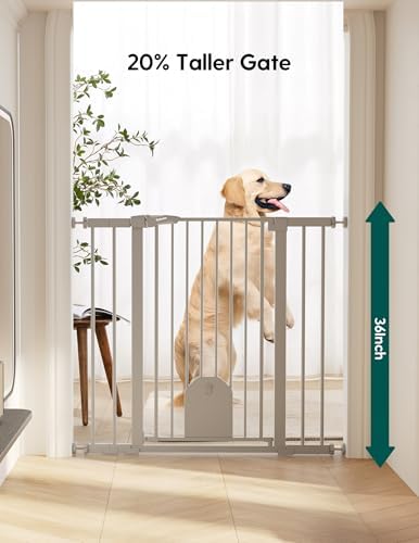 Babelio 36" Tall Baby Gate with Adjustable Cat Door, CatPrivilege I, 29-43" | Auto Close, Safety Gate for Stairs, Easy Walk Thru with Pet Door, Includes 4 Wall Cups and 3 Extension Pieces, Gray