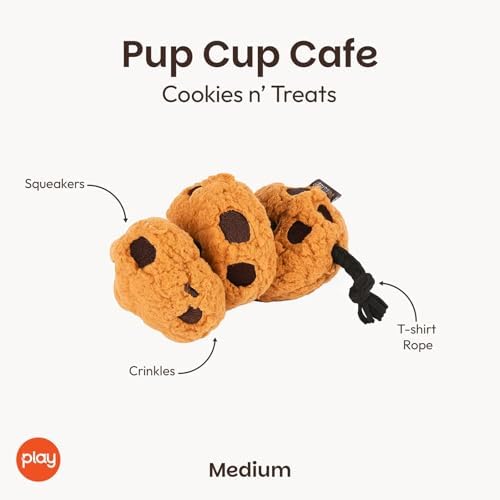 P.L.A.Y. Cute Plush Dog Toys - Coffee Shop Food Themed Durable Squeaker Chew Toy for Medium & Large Dogs - Machine Washable, Recycled Materials (Pup Cup Cafe Cookies n' Treats, Medium)