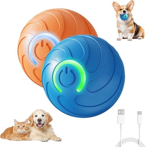 2PCS Shaky Ball Toy for Dogs, Vibrating Dog Ball, USB Rechargeable, Interactive, Automatic Moving, Bouncing, Perfect for Small, Medium, Large Dogs (2, Blue/Orange)
