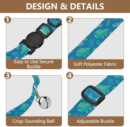 Cute Dinosaurs Teal Green Adjustable Buckle Small Dog Collar 2 Pack Soft Cat Collar