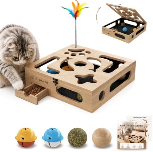 Cat Nail Scratch Puzzle Enrichment Box, Nail File Box with Flip-Top Lid